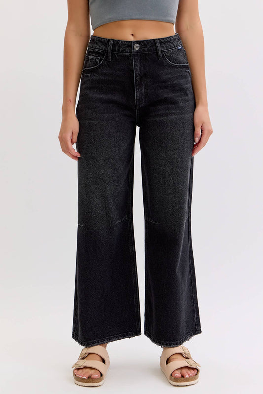 Black High Rise Crop Wide Leg Jeans