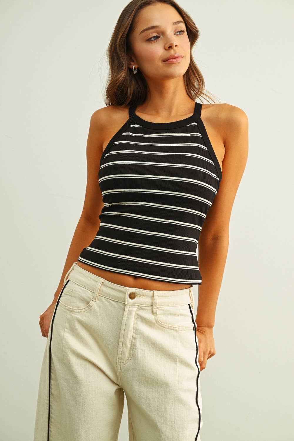 HIGH NECK STRIPE SUMMER TANK