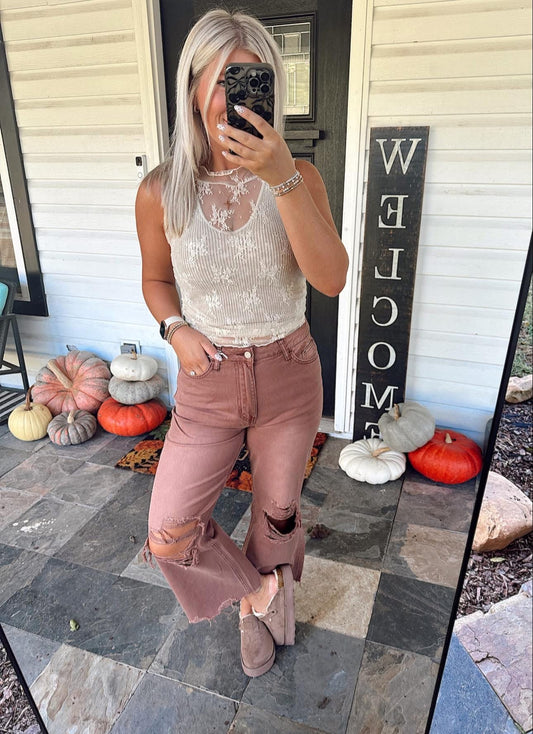 Lace Sleeveless See Through Top