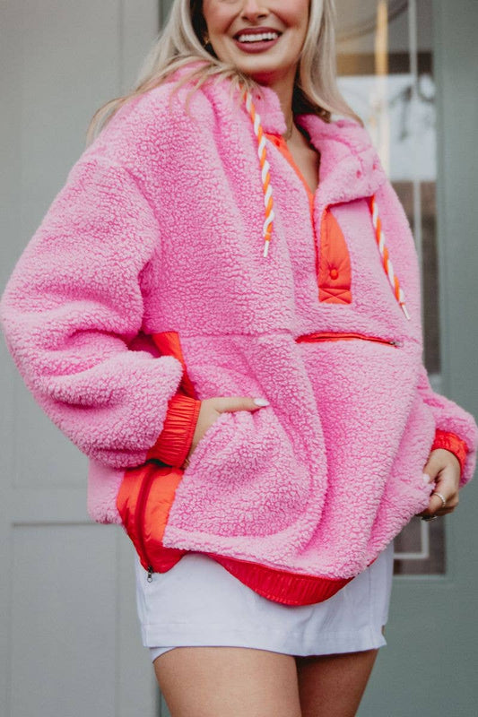 Pink Two-Toned Sherpa Pullover