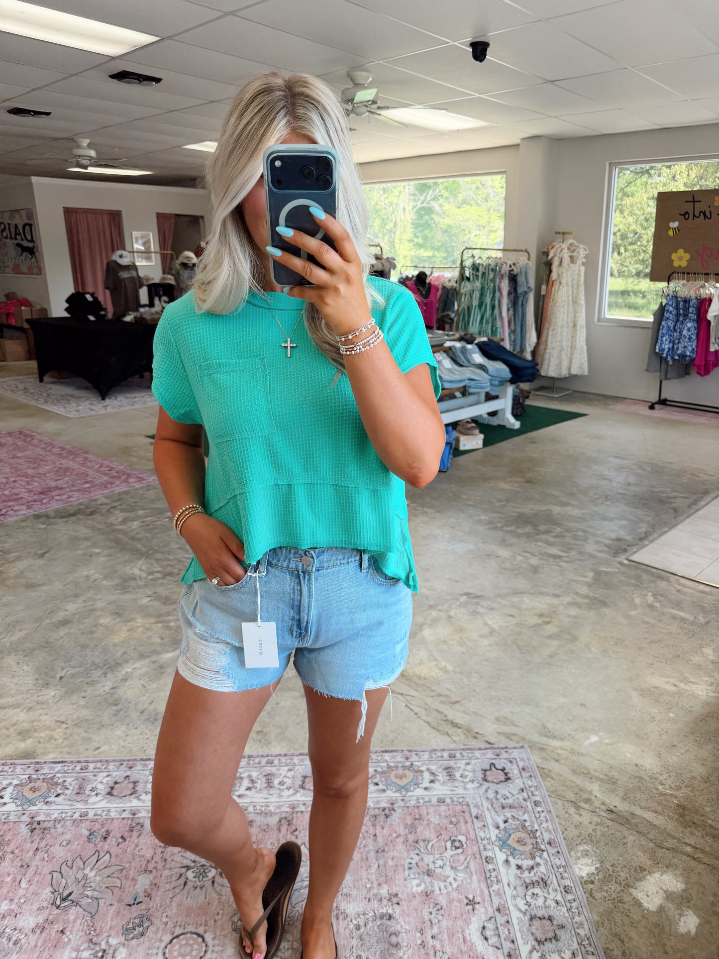 Aqua Waffle Top