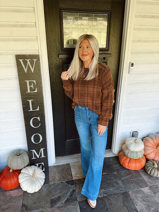 Brown Plaid Sweater
