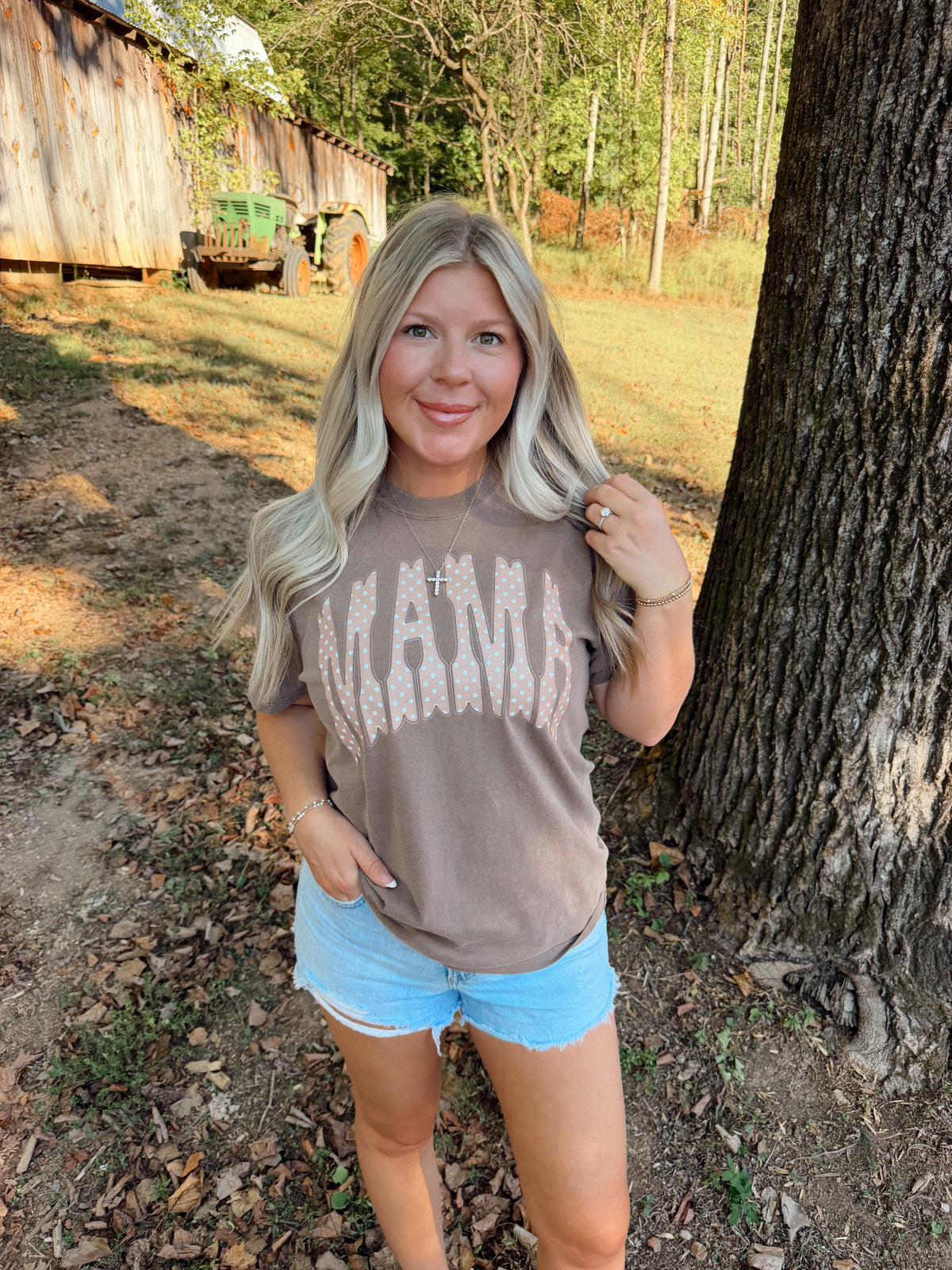 Brown Polka Dot Fall Mama Graphic T-shirt