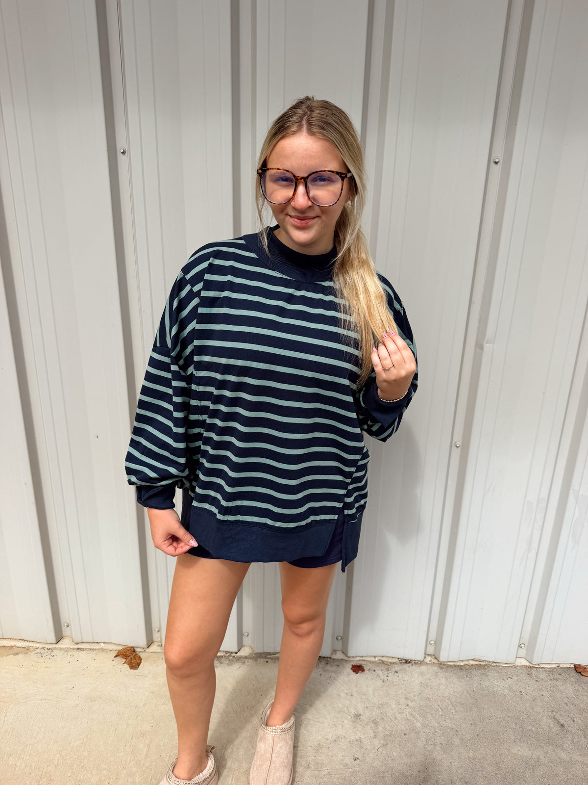 Striped Mock Neck Sweatshirt