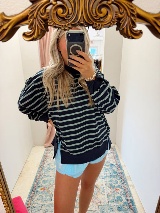 Striped Mock Neck Sweatshirt
