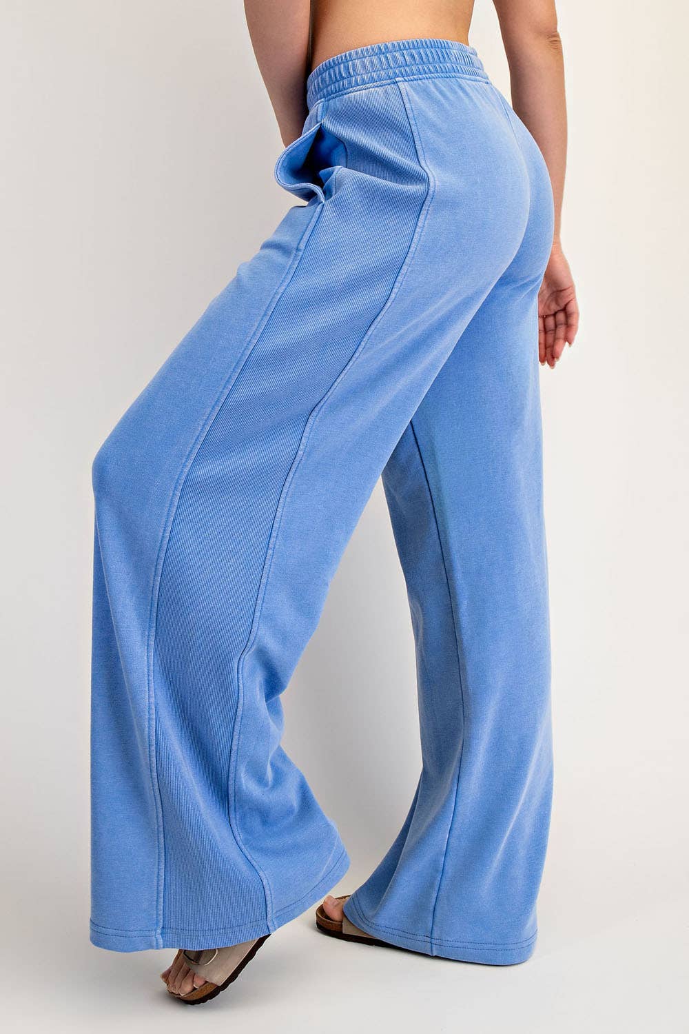 MINERAL WASHED RIBBED SIDE WIDE PANT