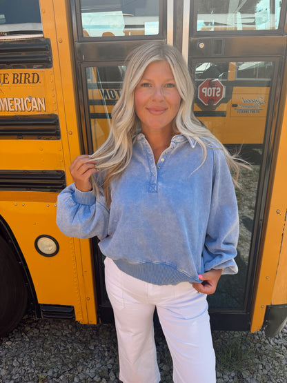 Cornflower Blue Button Up Pullover