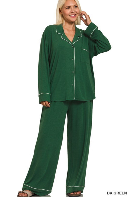 Plus Hunter Green Pajama Pants Set