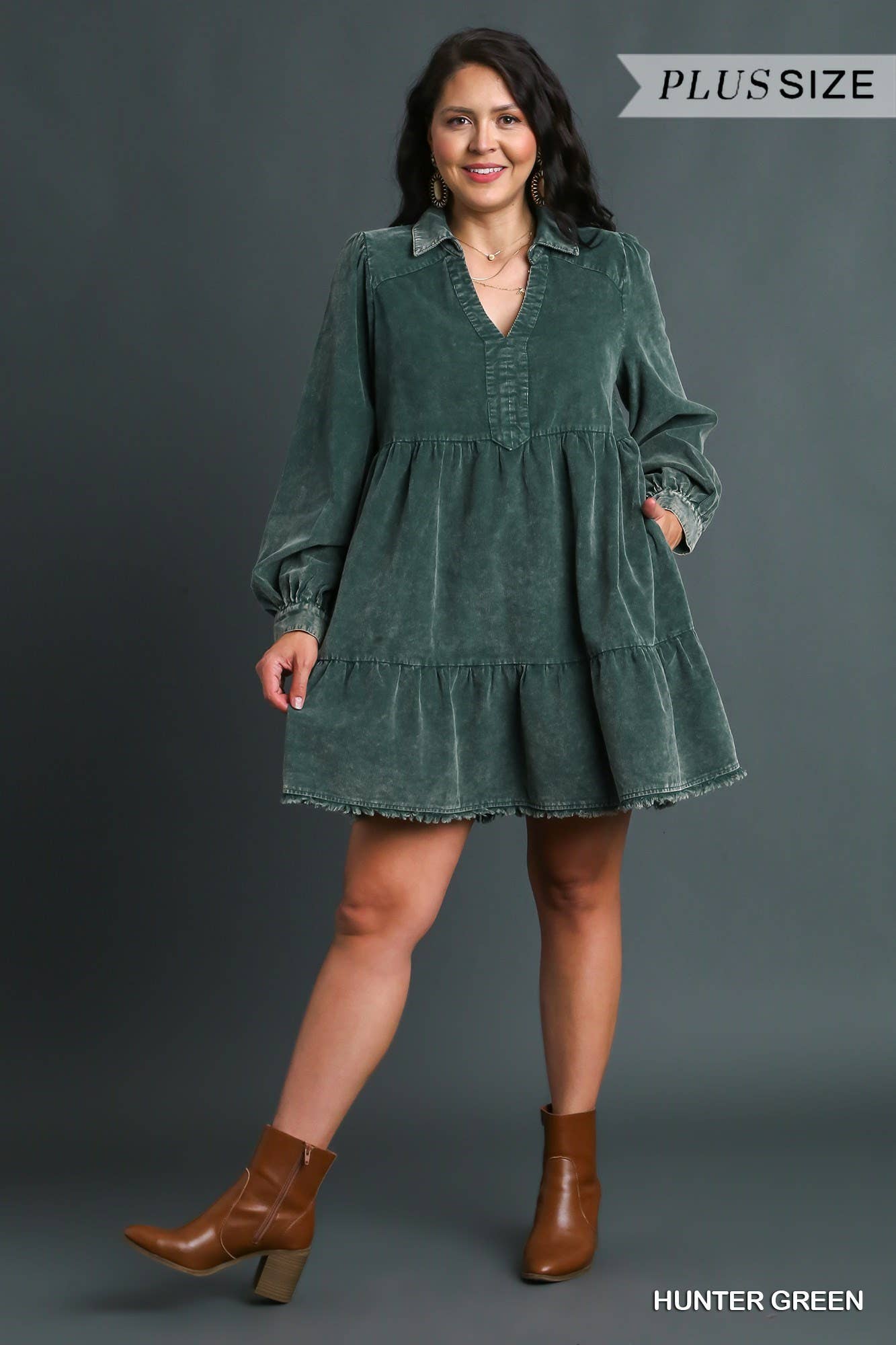 Plus Mineral Wash Corduroy Tiered Dress
