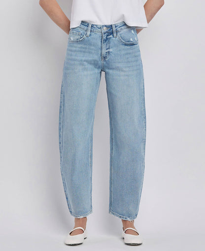 HIGH RISE LIGHT WASH BARREL LEG JEANS