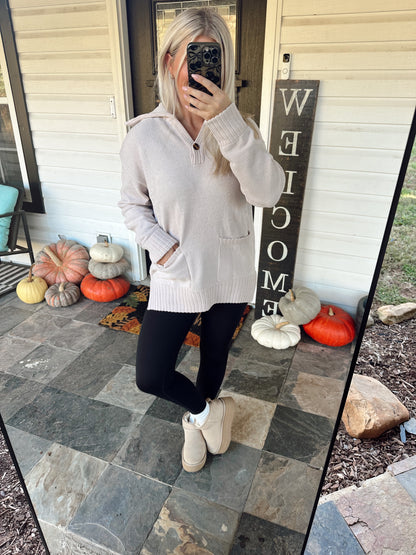 ONE BUTTON FRONT FLAP COLLAR RIBBED KNIT SWEATER PULLOVER