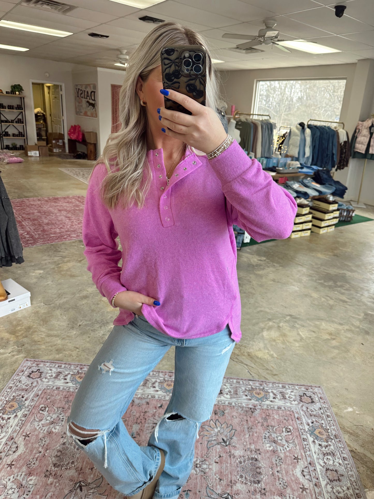 Bright Mauve Fleece Henley