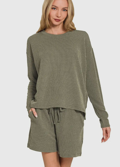 Ribbed Long Sleeve + Shorts Set