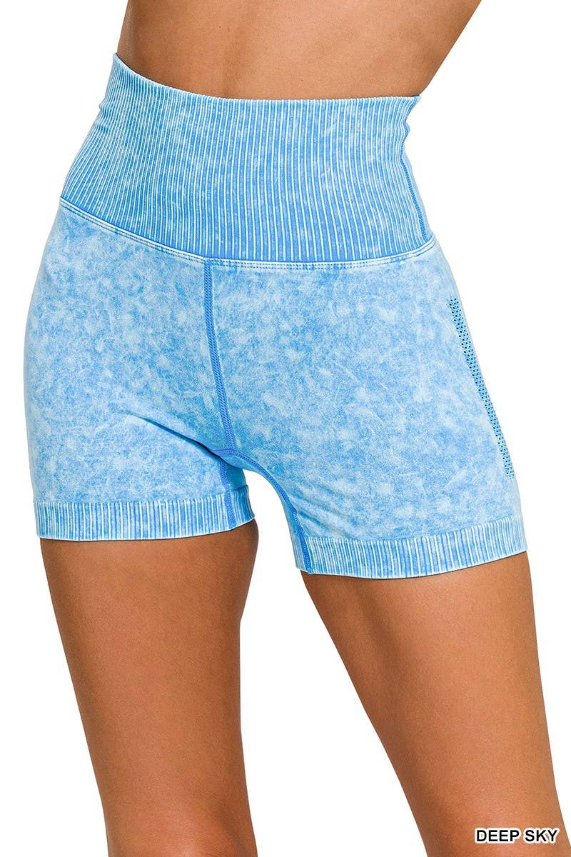 Stone Washed Seamless High Waisted Shorts