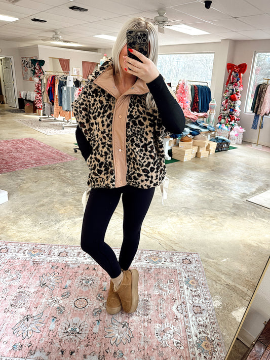 Leopard Button Down Vest