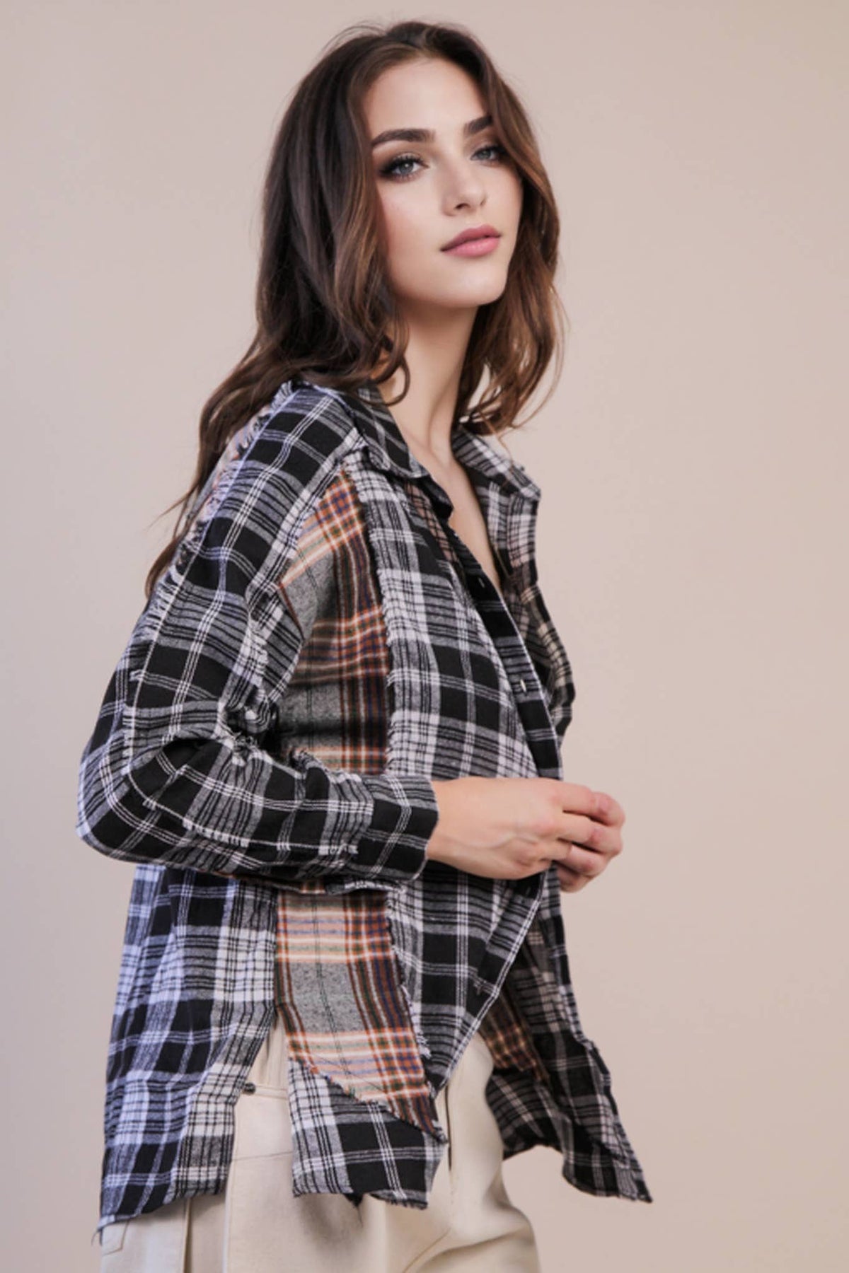 Contrast Plaid Shirt in Black