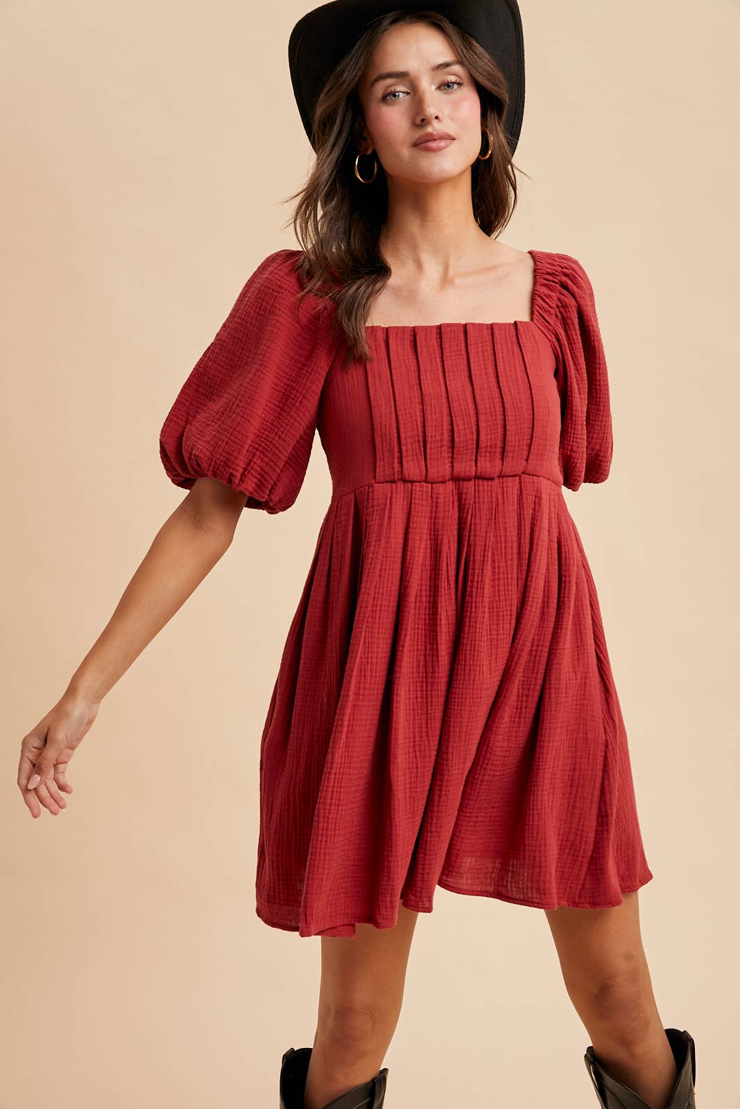 COTTON BOX PLEAT MINI DRESS