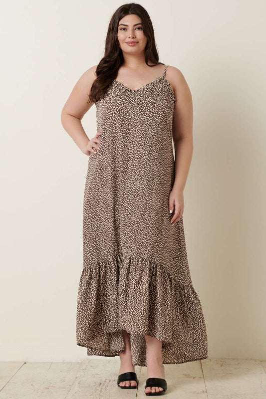 PLUS LEOPARD PRINT RUFFLE MAXI DRESS