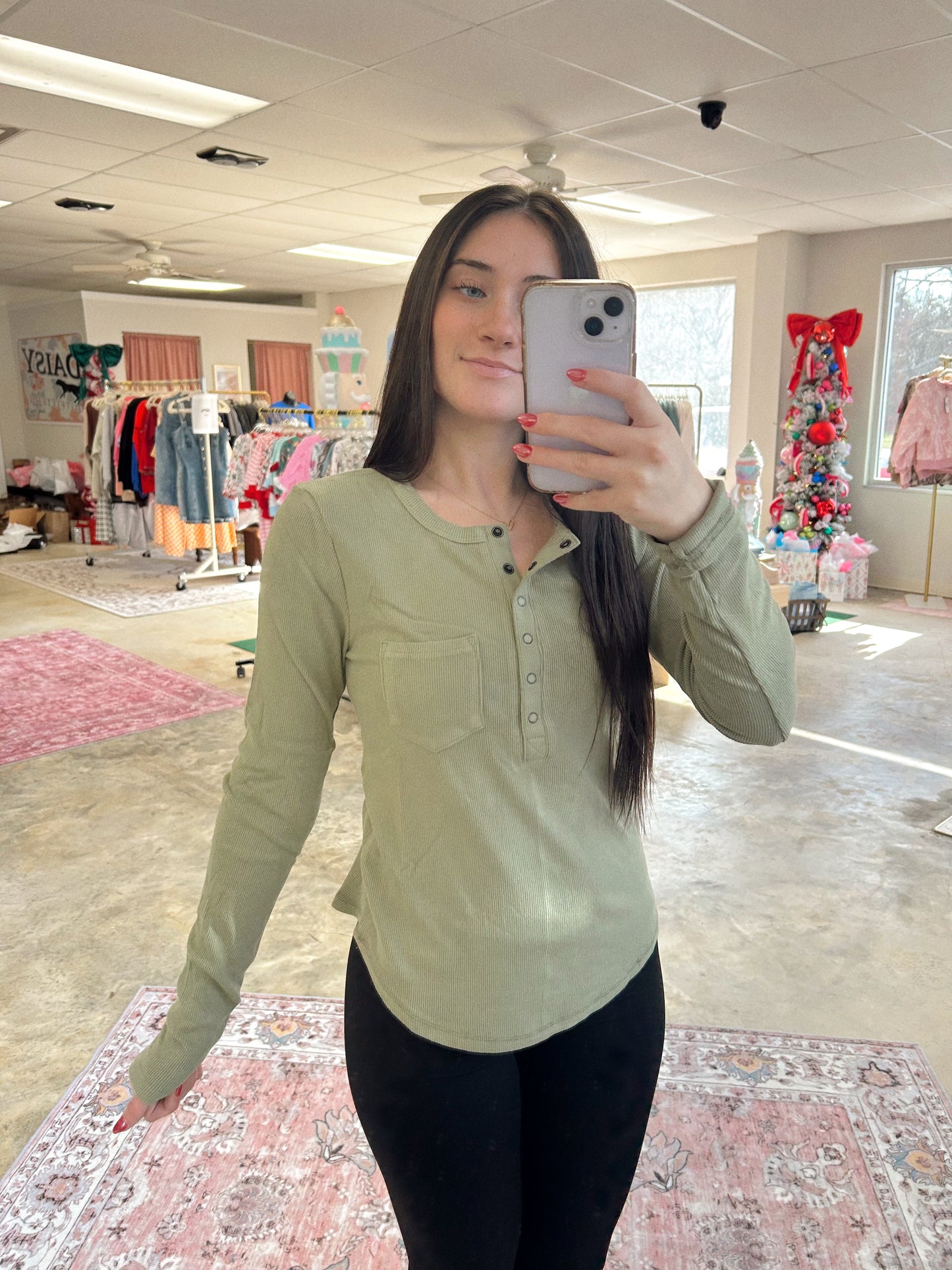 Ribbed Henley Long Sleeve