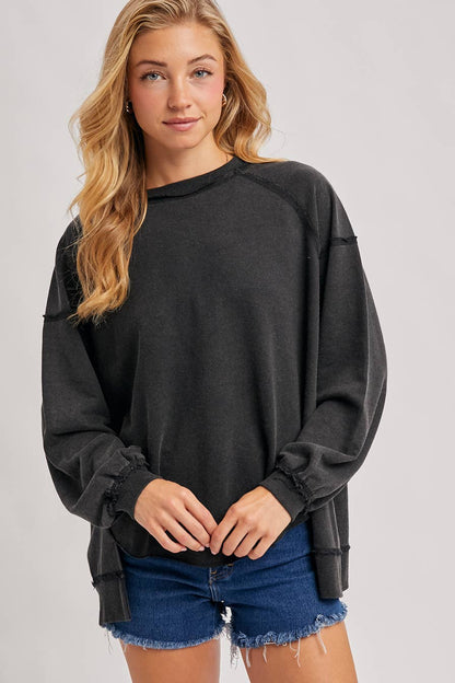 WASHED OVERSIZED HIGH-LOW HEM PULLOVER SWEATSHIRTS