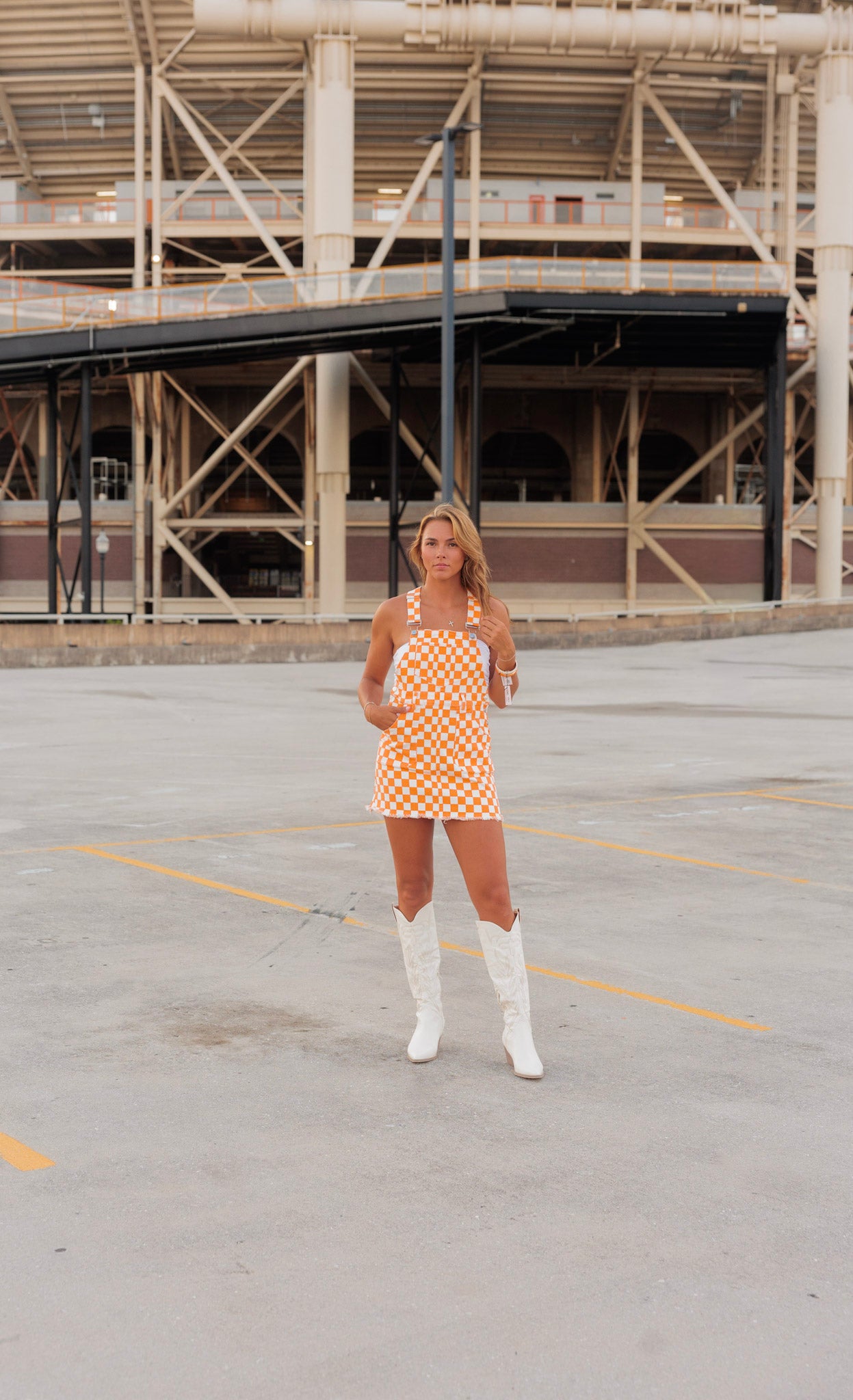 GAME DAY CHECKERED OVERALL MINI DRESS