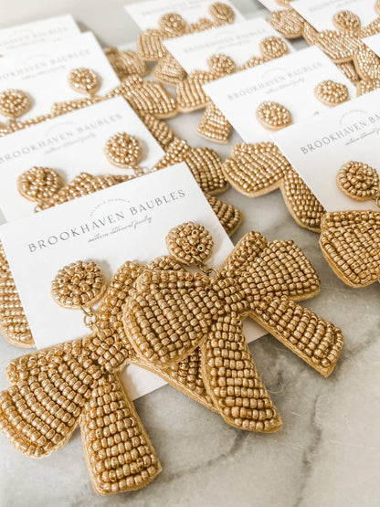 Red Christmas Bow Beaded Statement Earrings