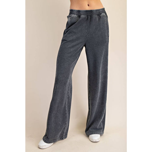MINERAL WASHED RIBBED SIDE WIDE PANT Black
