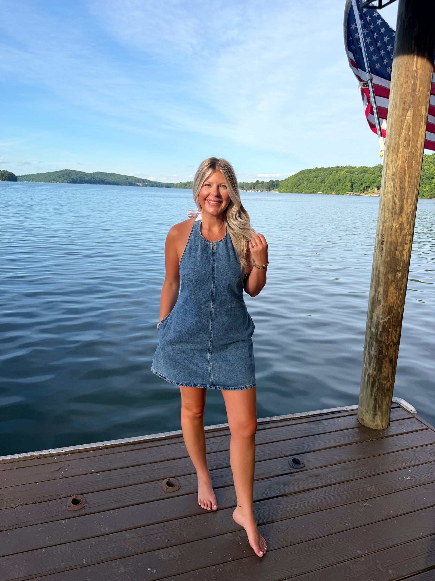 HALTER NECK DENIM DRESS