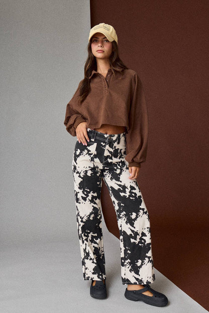 Brown Cropped Collared Pullover