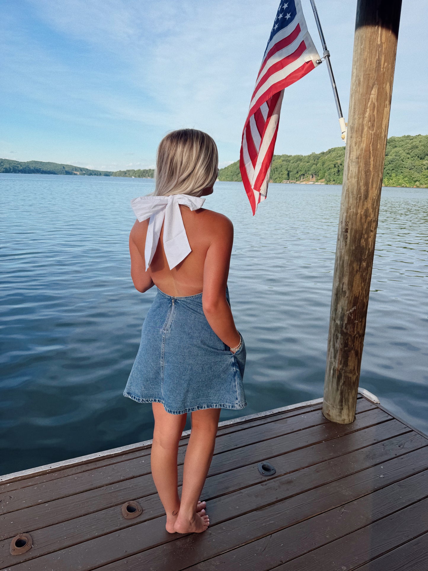 HALTER NECK DENIM DRESS