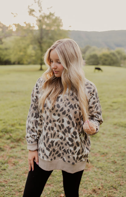 Neutral Leopard Pullover Sweatshirt