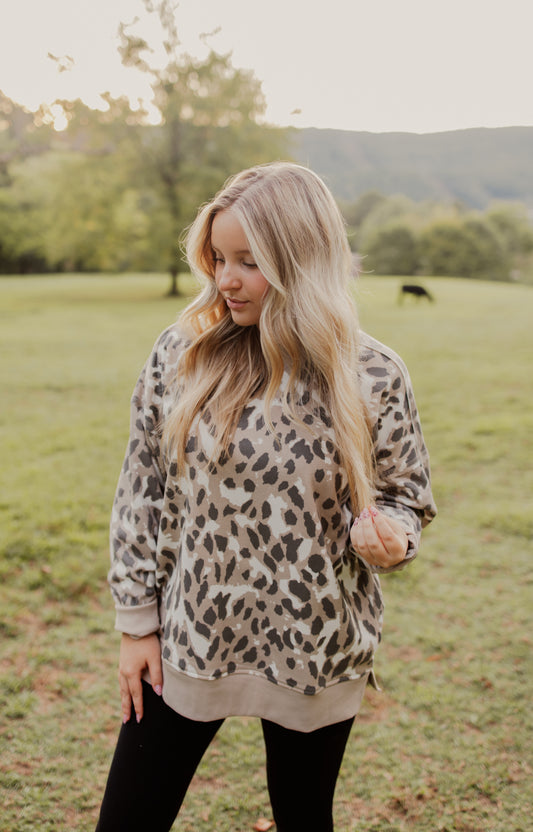 Neutral Leopard Pullover Sweatshirt