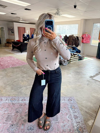Black High Rise Crop Wide Leg Jeans