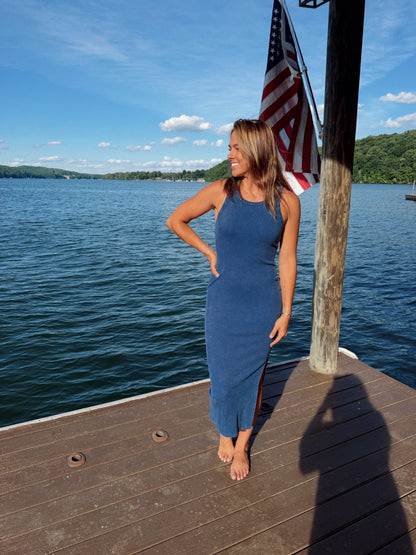 Acid Washed Ribbed Midi Dress