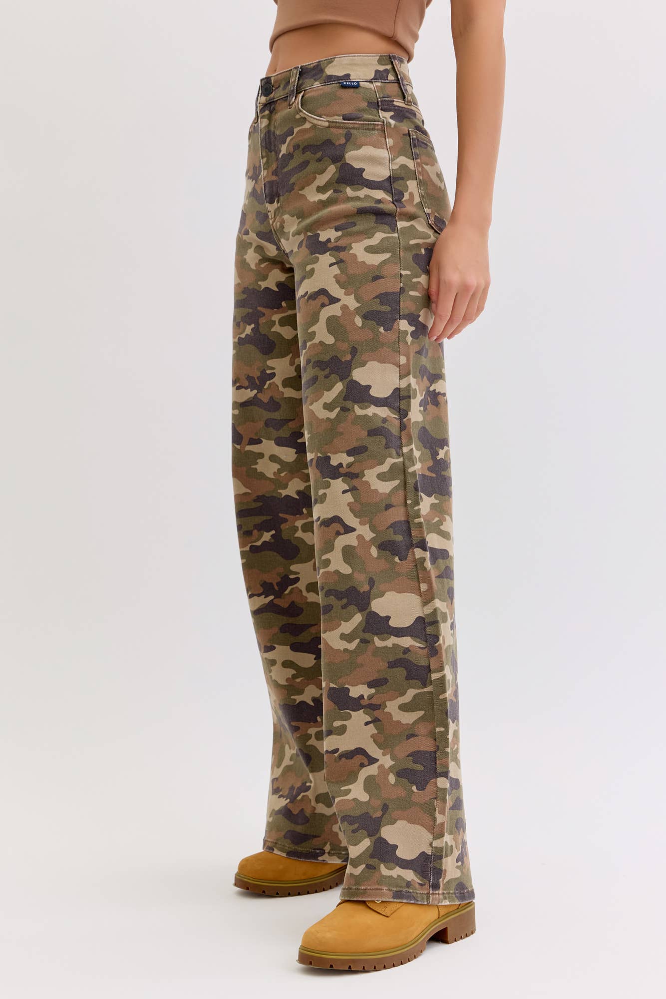 Camo High Rise Wide Leg Jeans
