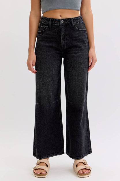 Black High Rise Crop Wide Leg Jeans