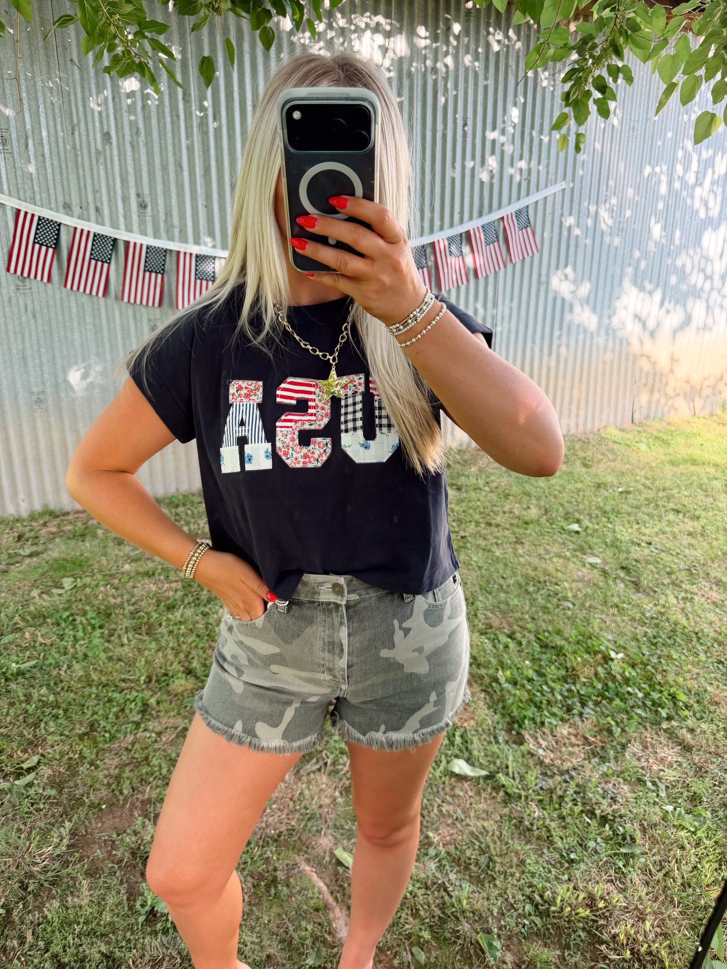 USA FLORAL PATCHWORK SHIRT