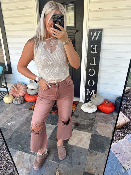 Lace Sleeveless See Through Top