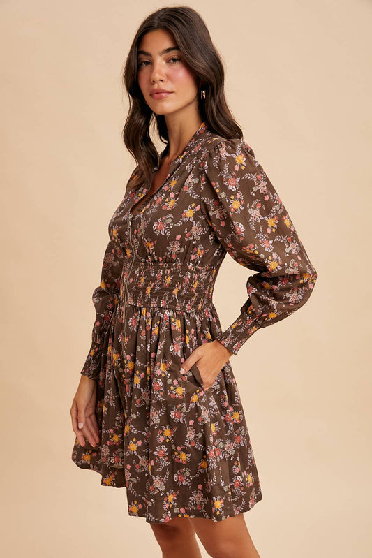 ZIPPERED FLORAL MINI DRESS