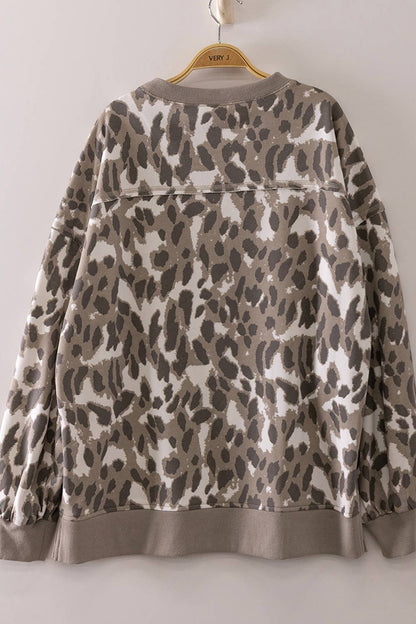 PLUS Neutral Leopard Pullover Sweatshirt