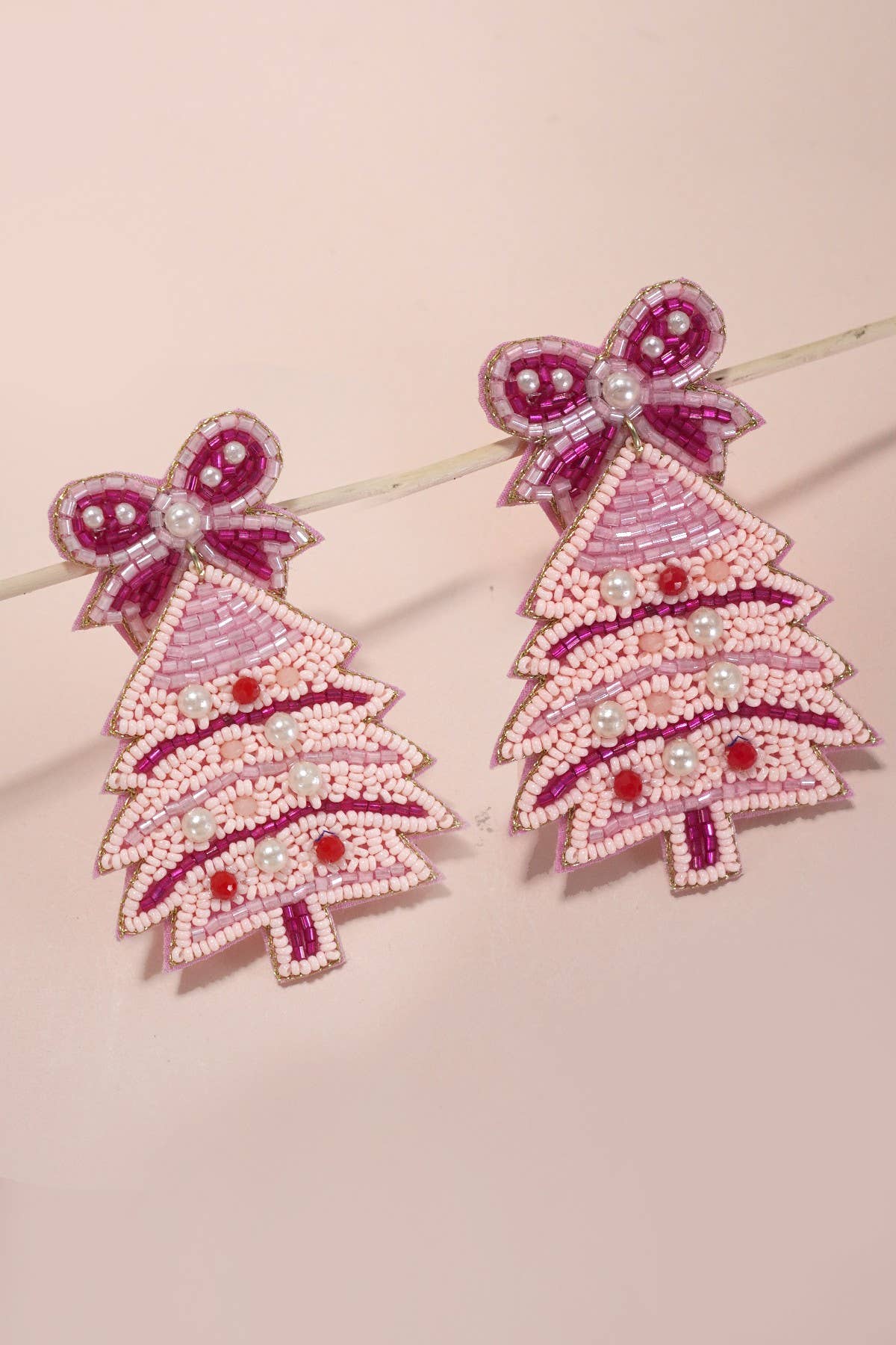 Pink Christmas Tree Earrings