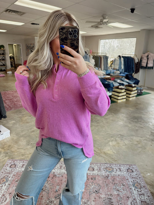 Bright Mauve Fleece Henley