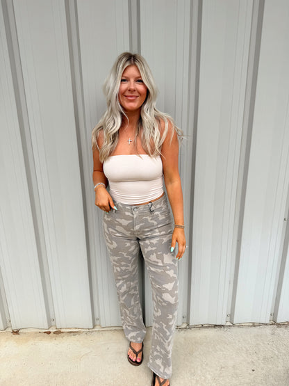 Tan Camo Mid Rise Jeans