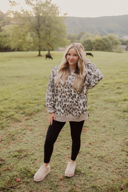 Neutral Leopard Pullover Sweatshirt