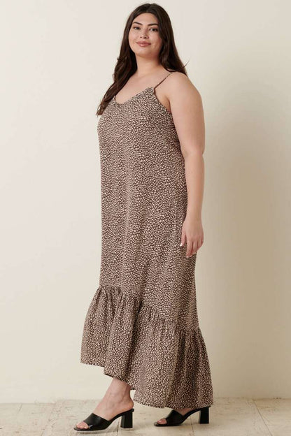 PLUS LEOPARD PRINT RUFFLE MAXI DRESS
