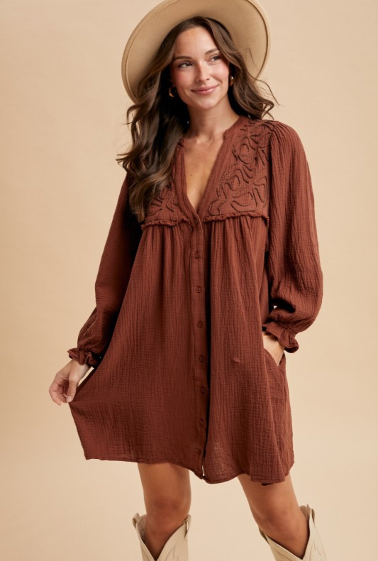 Embroidery Brown Dress