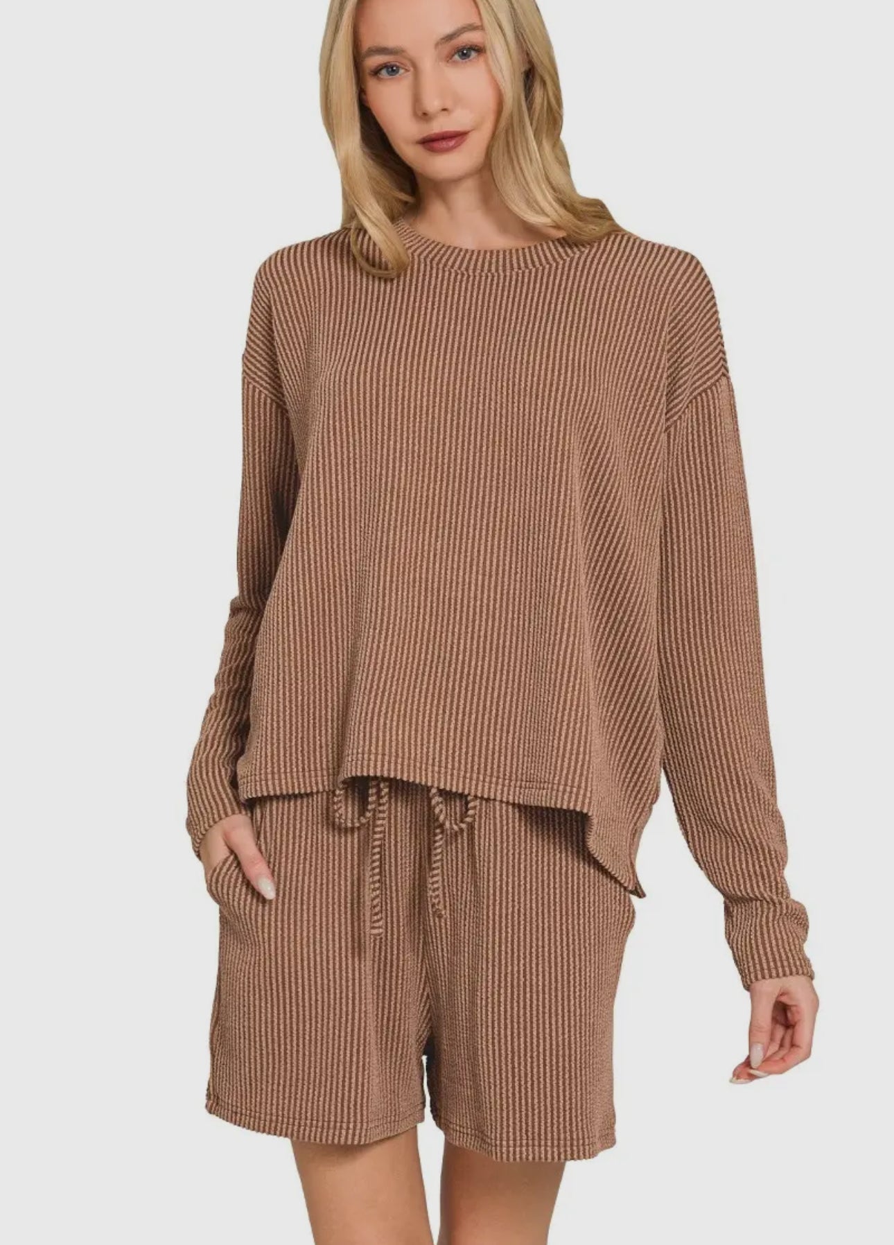 Ribbed Long Sleeve + Shorts Set