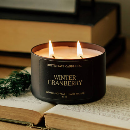 Winter Cranberry 12 oz Soy Candle - Holiday Home Decor