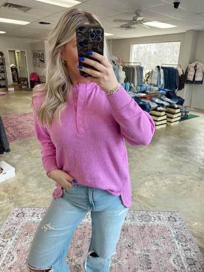 Bright Mauve Fleece Henley