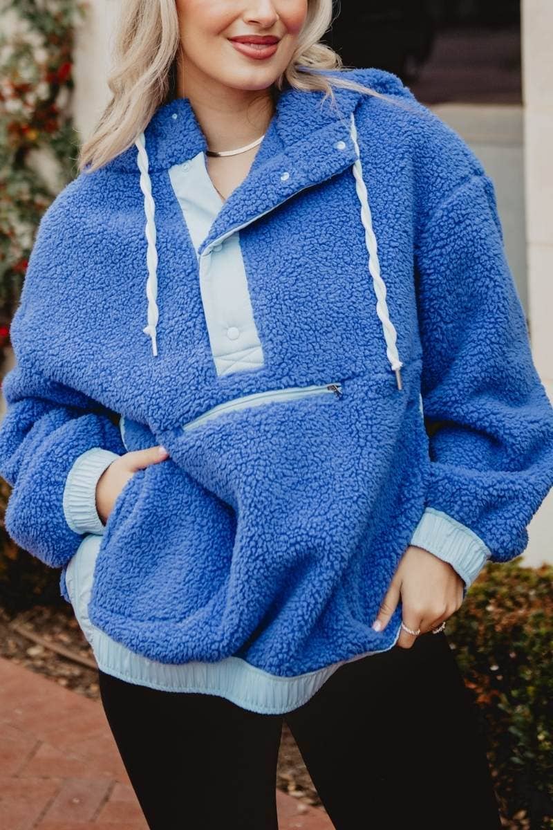 Blue Two-Toned Sherpa Pullover